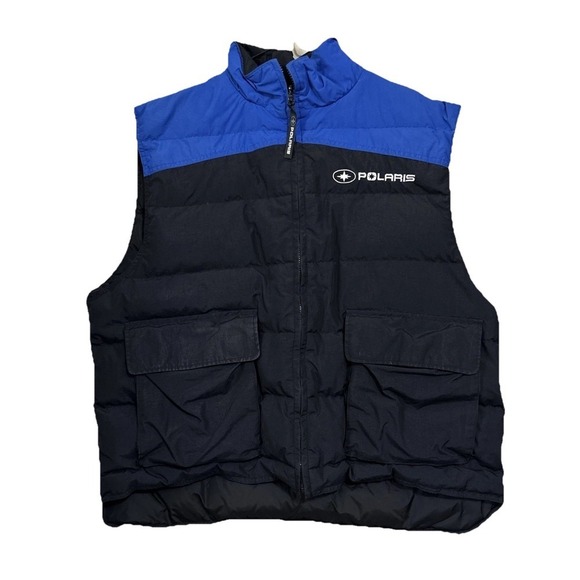 Other - VTG PURE Polaris Puffy Vest Black Blue Duck Down Feathers Mens Size XL RARE